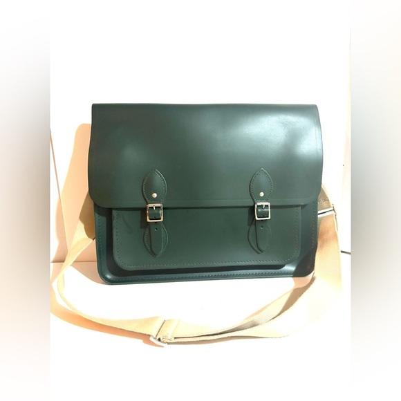 The Cambridge satchel unisex messenger briefcase Classic Green Leather bag - Picture 1 of 7